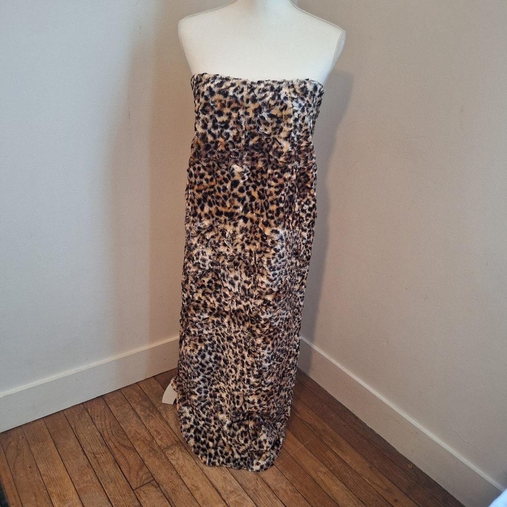 Faux Fur Leopard Print Vintage Handmade Strapless Long Dress Costume Caveman 🐆